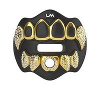 Loud Mouth Paradenti per calcio | 3D Chrome Grillz - Paradenti per adulti e giovani, protezione per labbra e denti (3D Grillz Bling - Cromo Nero/Oro)