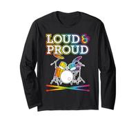 Loud Proud Arcobaleno Batteria per batteristi Gay LGBTQ + Maglia a Manica