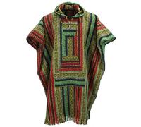 LOUDelephant 100% Intrecciato Cotone Lungo Poncho con Cappuccio - Rosso, Verde & Navy