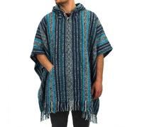 loudelephant 100% INTRECCIATO GHERI Cotone Messicano stile Poncho con cappuccio - Blu & Bianco
