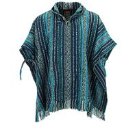 LOUDelephant 100% INTRECCIATO GHERI Cotone Messicano stile Poncho con cappuccio - Blu & Bianco
