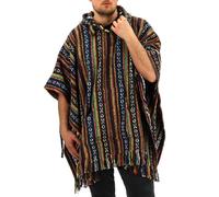 LOUDelephant 100% INTRECCIATO GHERI Cotone Messicano stile Poncho con cappuccio - Marrone, Verde & Navy