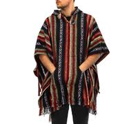 LOUDelephant 100% INTRECCIATO GHERI Cotone Messicano stile Poncho con cappuccio - rosso e nero