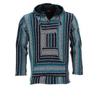 LOUDelephant Baja - Felpa con cappuccio unisex, in tela di cotone, stile bohémien, hippie, con cerniera e tasche a marsupio, stile etnico, fatta a mano, foderata in pile, Blu, XL