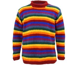 LOUDelephant - Maglione a righe in lana grossa, colore: Arcobaleno Arcobaleno S-M