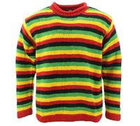 LOUDelephant Maglione lavorato a maglia di lana grossa Space Dye Stripes Modello arcobaleno retrò maglione lavorato a maglia 100% sciolto oversize caldo, Rasta a righe, M