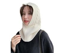 LoudSung Berretto e Sciarpa in Un Pezzo, Maglia con Cappuccio, Caldo, per Donne, Invernale, con Circonferenza del Collo, Berretto Spessa, Bianco latte, M
