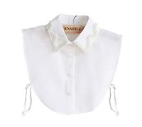 LoudSung Falsi collare staccabile mezza camicia camicetta collare falso elegante ricamo strass disegni per donne ragazze, Perle bianche, 52