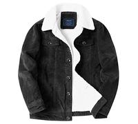 LOUECHY Men's Corduroy Sherpa Lined Trucker Jacket Thickened Warm Winter Coats 9720/Black-L