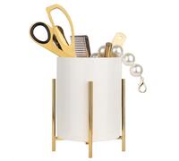 LOUIE SILNA Portapenne in Ceramica Desk con struttura in metallo15 x 10cm, da Scrivania(bianco e oro)