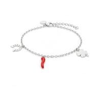 Louis Ciocchetti Bracciale in Acciaio con Corno Portafortuna - Bracciale Regolabile Uomo e Donna con Chiusura a Moschettone, Lunghezza 16 cm + 5 cm