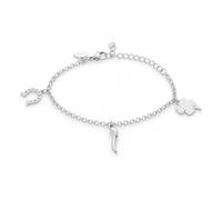 Louis Ciocchetti Bracciale in Acciaio con Corno Portafortuna - Bracciale Regolabile Uomo e Donna con Chiusura a Moschettone, Lunghezza 16 cm + 5 cm