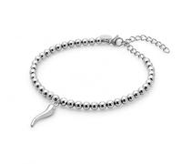 Louis Ciocchetti Bracciale Sfere in Acciaio con Ciondolo Corno Portafortuna o Cuore - Bracciale Regolabile Uomo e Donna, 16 cm + 5 cm, Disponibile in Più Colorazioni, Idea Regalo per Lui e Lei