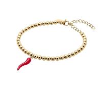 Louis Ciocchetti Bracciale Sfere in Acciaio con Ciondolo Corno Portafortuna o Cuore - Bracciale Regolabile Uomo e Donna, 16 cm + 5 cm, Disponibile in Più Colorazioni, Idea Regalo per Lui e Lei