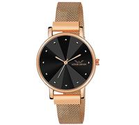 LOUIS DEVIN Orologio da polso analogico da donna con catena a maglia placcata in oro rosa (quadrante blu/verde/marrone/nero) | LD-RG173, nero, Classico