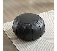 Louis Donné, Pouf artigianale in pelle di prima qualità, realizzato a mano, non imbottito, copertura ottomana, poggiapiedi, cuscino rotondo (nero)