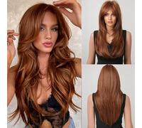 LOUIS FERRE Long Ginger Brown parrucche sintetiche a strati con frangia parrucca dritta Auburn per le donne Natural Cooper Daily Cosplay Hair LC259-9