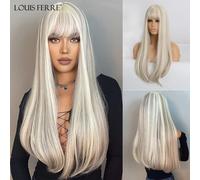 LOUIS FERRE parrucche bianche lunghe sintetiche con frangia parrucche diritte Cosplay con capelli finti naturali di evidenziazione marrone per donne nere LC5227-1