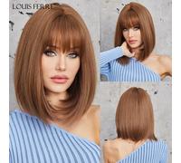 LOUIS FERRE parrucche sintetiche diritte corte per le donne parrucche Bob marroni con frangia Cosplay quotidiano capelli resistenti al calore di media lunghezza LC2110-3