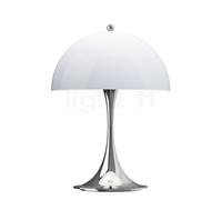 Louis Poulsen Panthella Portable Lampada ricaricabile LED, paralume opalino blu-grigio/piede cromo lucido - 25 cm