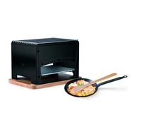 Louis Tellier Brasero Barbecue, Acciaio con Rivestimento epossidico, Piano in faggio Massiccio, Nero, Dimensioni ridotte