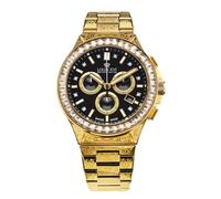 LOUIS XVI Le Monarque Royale Iced Orologio da uomo cronografo 42 mm movimento al quarzo svizzero cinturino in acciaio inossidabile quadrante oro nero diamanti veri 1216, gold