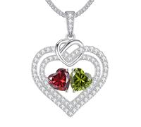 LOUISA SECRET Collana da donna in argento Sterling 925, con due cuori portafortuna, ciondolo ipoallergenico con catena regolabile per uso quotidiano, regalo di anniversario di compleanno con
