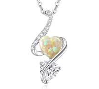 LOUISA SECRET Collana da donna Infinity Cuore Opale Ciondolo Argento 925 Pietra natale Doppia fiamma del cuore San Valentino Natale Compleanno Gioielli Regalo Donna Mamma Moglie