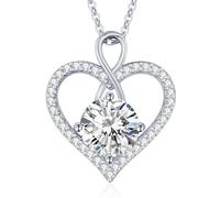 LOUISA SECRET Collana Donna Cuore Infinito Eternal, Argento Sterling 925 Moissanite Collana Rotonda Mini Cuore Ciondolo,Regalo di Compleanno per Donna San Valentino Gioielli Natale Festa della Mamma