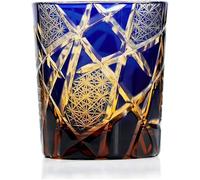 LOUISEYUN Bicchieri da whisky in cristallo Old Fashioned Edo Kiriko, blu cobalto, 260 ml, con confezione regalo, per whisky, scotch, cocktail bourbon e succhi di frutta