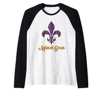 Louisiana Simbolo Leopardo Fleur De Lis Mardi Gras Carnevale Maglia con Maniche Raglan