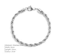 LOUKEKE 2 pezzi Bracciale a catena intrecciata in acciaio inossidabile da 2/3/4/5 mm per donna, chiusura a moschettone, maglia geometrica in argento