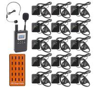 LOUKIENE Sistema di guida turistica wireless, microfono e altoparlante guida turistica cuffie, 1 trasmettitore 15 ricevitori, sistema di traduzione cuffie Bluetooth 100 m per formazione chiesa