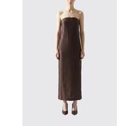 LOULOU DE SAISON Abito Giulia midi in misto seta plissettata M Marrone
