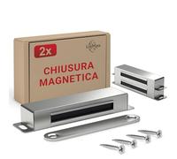 LouMaxx Chiusura Magnetica Ante Extra Forte - Forza di Tenuta 25kg - Set di 2 in Acciaio Inox - Calamita Chiusura Mobili - Chiusura Porta Magnetica - Chiusure Magnetiche Sportelli, presa salda
