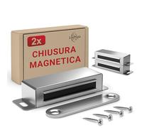 LouMaxx Chiusura Magnetica Ante Forte - Forza di Tenuta 15kg - Set di 2 in Acciaio Inox - Calamita Chiusura Mobili - Chiusura Porta Magnetica - Chiusure Magnetiche Sportelli, presa salda
