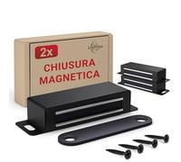 LouMaxx Chiusura Magnetica Ante Forte - Forza di Tenuta 15kg - Set di 2 in Acciaio Inox Nero - Calamita Chiusura Mobili - Chiusura Porta Magnetica - Chiusure Magnetiche Sportelli, presa salda