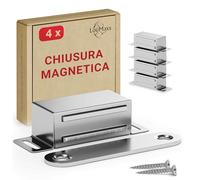 LouMaxx Chiusura Magnetica Ante Forte - Forza di Tenuta 6kg - Set di 4 in Acciaio Inox - Calamita Chiusura Mobili - Chiusura Porta Magnetica - Chiusure Magnetiche Sportelli, presa salda