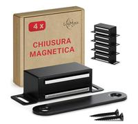LouMaxx Chiusura Magnetica Ante Forte - Forza di Tenuta 6kg - Set di 4 in Acciaio Inox Nero - Calamita Chiusura Mobili - Chiusura Porta Magnetica - Chiusure Magnetiche Sportelli, presa salda