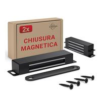 LouMaxx Chiusura Magnetica Ante - Forza di Tenuta 25kg - Set di 2 in Acciaio Inox Nero - Calamita Chiusura Mobili - Chiusura Porta Magnetica - Chiusure Magnetiche Sportelli, presa salda