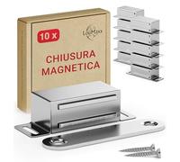 LouMaxx Chiusura magnetica forte, forza di tenuta, 4 kg, set da 10 pezzi, in acciaio inox, magnete per porta, calamita per mobili, chiusura magnetica in acciaio inox, supporto magnetico per porta