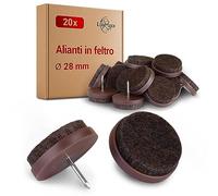 LouMaxx Feltro per sedia con chiodo rotondo, Ø 28 mm, marrone scuro - feltrini per sedie con feltro spesso 3 mm, feltrini per sedie - Premium feltro anche per mobili 20 pezzi