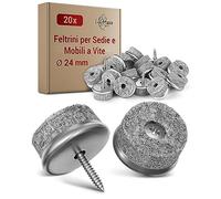 LouMaxx Feltro per sedia con viti rotonde, Ø 24 mm, grigio - feltrini per sedie con 6 mm di spessore in feltro e metallo - Feltro per sedie e viti - Premium per mobili - 20 pezzi