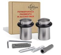 LouMaxx Fermaporta a Pavimento in Acciaio, Rotondo, da Avvitare - Set 2 Pezzi Bloccaporta Acciaio, Paraurti Design, Adatto per Porte Pesanti e Blindate