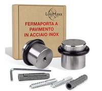LouMaxx Fermaporta a Pavimento in Acciaio, Rotondo, da Avvitare - Set 2 Pezzi Bloccaporta Acciaio, Paraurti Design, Adatto per Porte Pesanti e Blindate