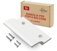 LouMaxx Maniglia esterna per porta balcone - Robusto manico in alluminio - Maniglia per porta resistente alle intemperie e durevole con rivestimento in polvere color bianco, include materiale di