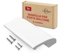 LouMaxx Maniglia esterna per porta del balcone - Robusta maniglia in alluminio - resistente alle intemperie e durevole maniglia della porta verniciata a polvere di colore bianco con stencil di