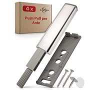 Loumaxx Push Pull per Ante - Apertura Senza Sforzo di Porte e Cassetti Tramite Push Pull - Adatto per Armadi come quelli Ikea - Set da 4 Chiusure Magnetiche per Armadi, Nichelati, Magnete in Neodimio