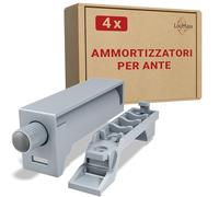 LouMaxx Softclose, set di 4 smorzatori per porte da cucina per aggiornare con chiusura morbida, ammortizzatore per porta dell'armadio, colore grigio, smorzatore per porte che sbattono