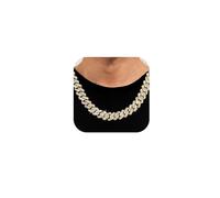 loumssiy Catena a maglia cubana da 14 mm per uomo ghiacciata Miami Cuban Link Collana Bracciale per Uomo Donna Bling Diamante Cuban Catene Braccialetti/Collane Gioielli Hip Hop, Zinco, Strass